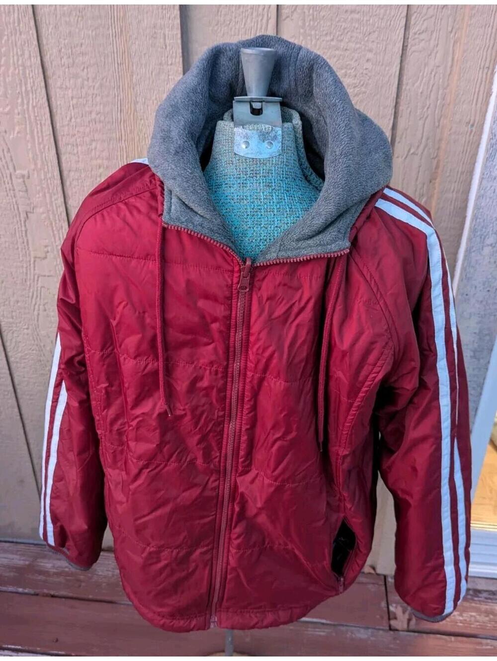 Basic Editions Men's Jacket Hooded Full Zip Red Sz M Varsity Athletic Stripe